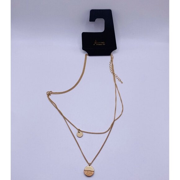 Aura Gold Tone Pendant Double Chain Necklace 16” New - Picture 1 of 5